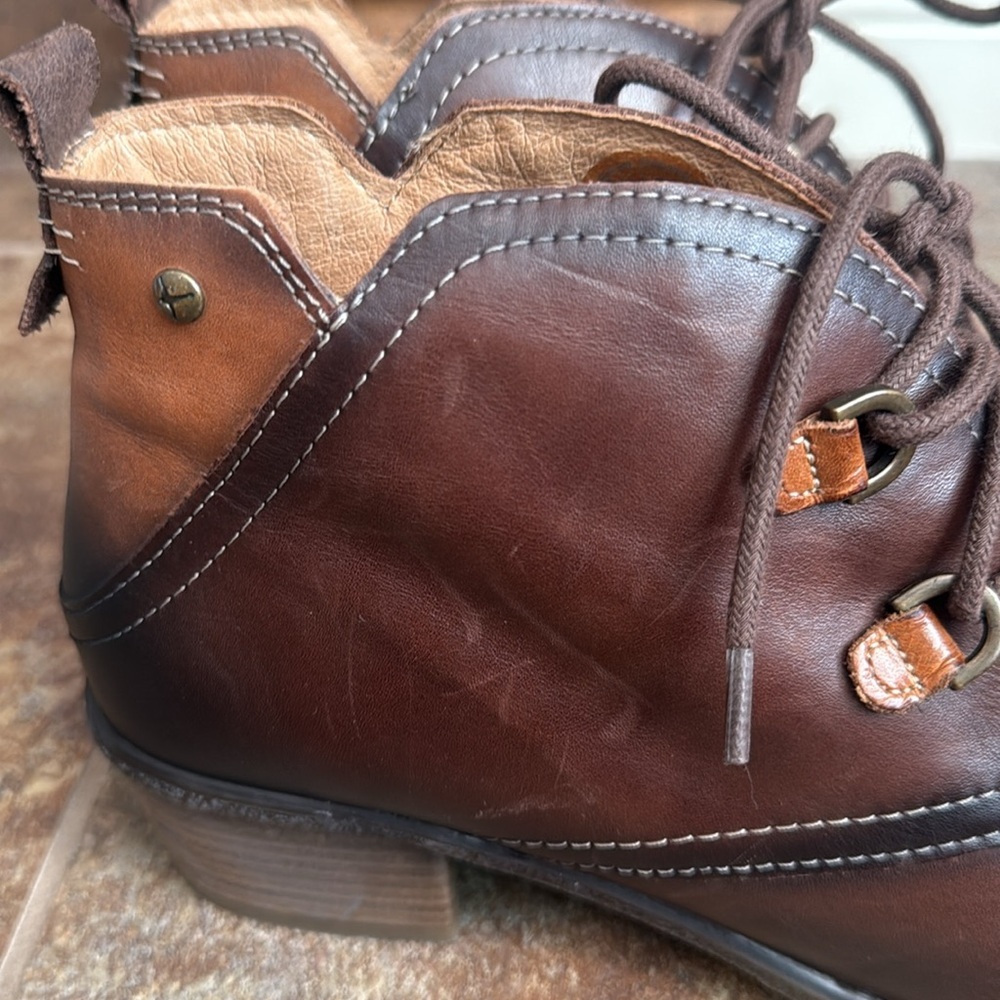 Pikolinos two tone brown leather ankle tie boot size 42/ US 11.5/12 - Picture 8 of 16
